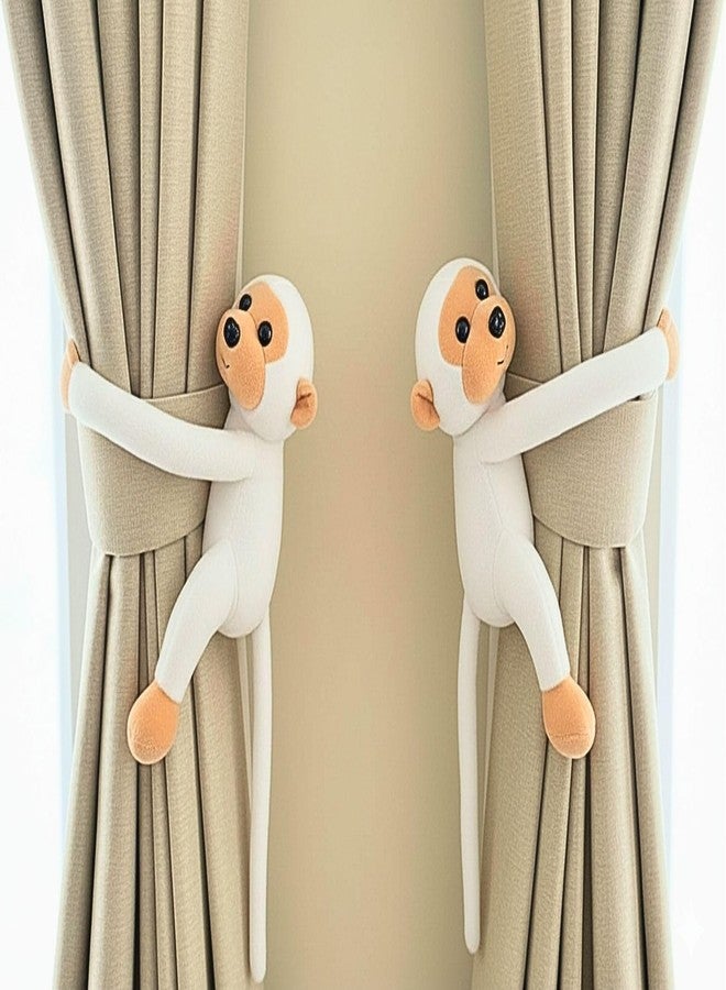 Tickles 2 Pcs Monkey Soft Plush Toy Curtain Tiebacks Holder Clip for Children Living Room Decoration Accessories Window Curtain Decoration (Size: 28 cm Color: White) - Image 3