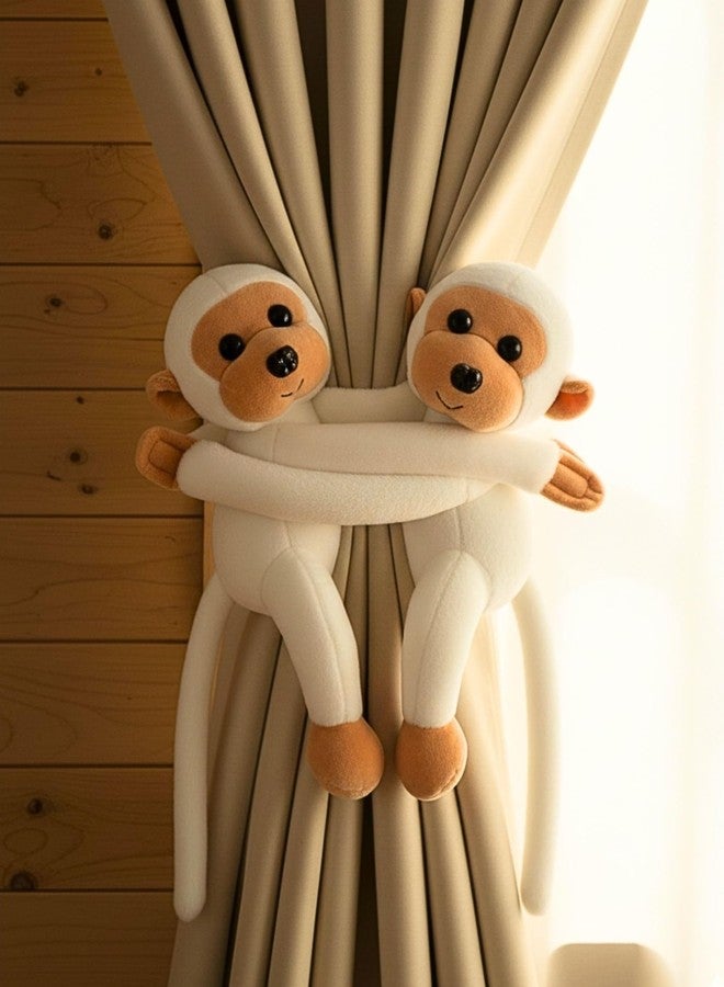 Tickles 2 Pcs Monkey Soft Plush Toy Curtain Tiebacks Holder Clip for Children Living Room Decoration Accessories Window Curtain Decoration (Size: 28 cm Color: White) - Image 2