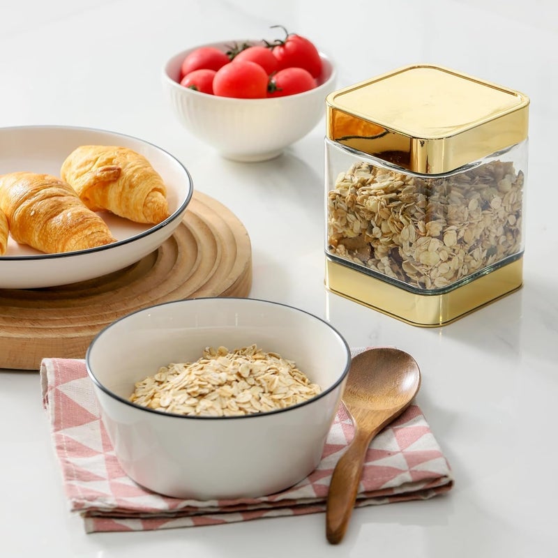 BETTWILL Glass Storage Jars-Large Kitchen Glass Canisters with Airtight Lids -Coffee Pasta Sugar Tea Snack Nuts Cookie Flour Food Container - Set of 3-Gold Color. - Image 3