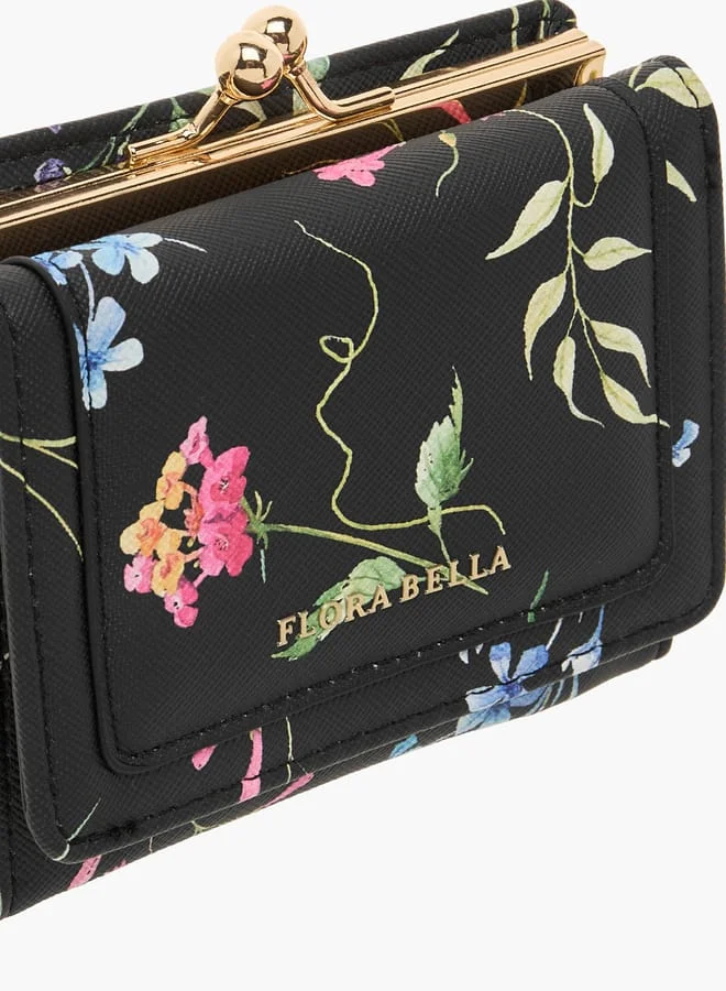 Flora Bella By Shoexpress Womens Floral Print Tri-Fold Wallet With Button Closure