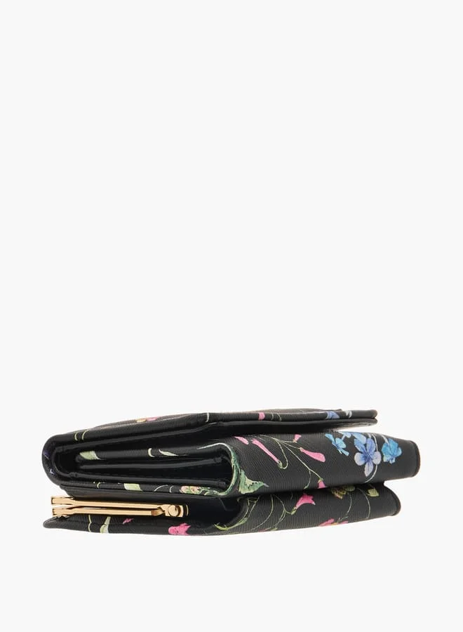 Flora Bella By Shoexpress Womens Floral Print Tri-Fold Wallet With Button Closure