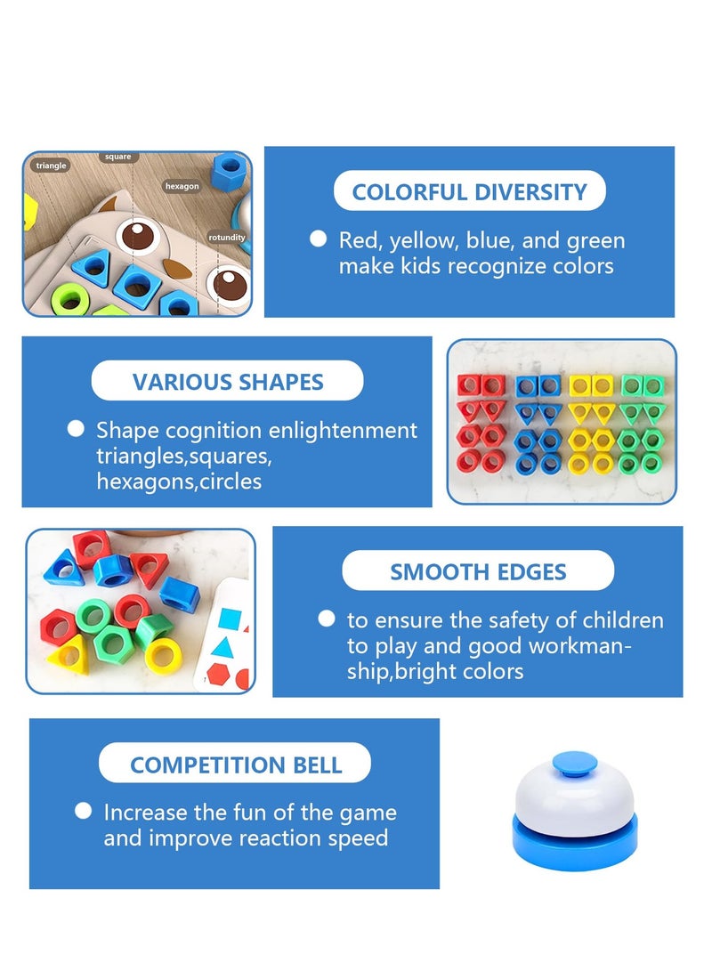 Excefore Shape Matching Game Color Sensory training, geometric shapes puzzle board With a bell, Color Quick Matching Board, Montessori Learning Matching Games For Boys Girls, 2 Players  - Image 4