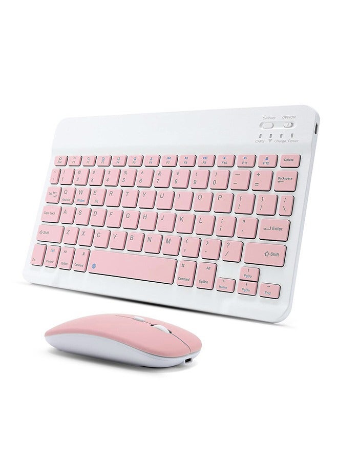 JAJEEK Ultra-Slim Bluetooth Keyboard & Mouse Combo Rechargeable Portable Wireless Keyboard Mouse Set for Android Tablet iPhone iPad Computer PC Laptop- Pink - Image 1