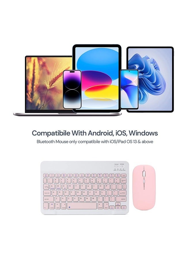 JAJEEK Ultra-Slim Bluetooth Keyboard & Mouse Combo Rechargeable Portable Wireless Keyboard Mouse Set for Android Tablet iPhone iPad Computer PC Laptop- Pink - Image 3