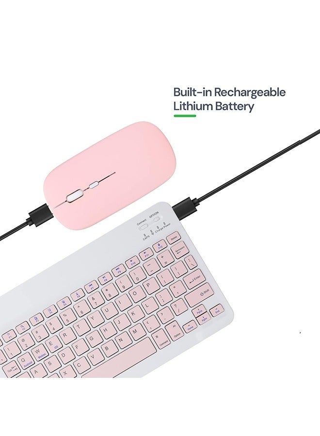 JAJEEK Ultra-Slim Bluetooth Keyboard & Mouse Combo Rechargeable Portable Wireless Keyboard Mouse Set for Android Tablet iPhone iPad Computer PC Laptop- Pink - Image 4