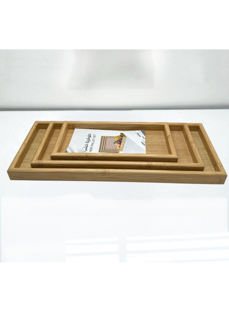 كايان طقم صواني تقديم خشبية مستطيلة – 3 قطع بأحجام مختلفة (30، 40، 50 سم) مثالية للتقديم والاستخدام اليومي - Image 1