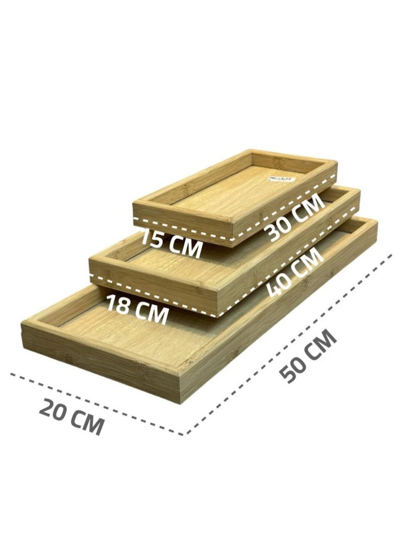كايان طقم صواني تقديم خشبية مستطيلة – 3 قطع بأحجام مختلفة (30، 40، 50 سم) مثالية للتقديم والاستخدام اليومي - Image 4