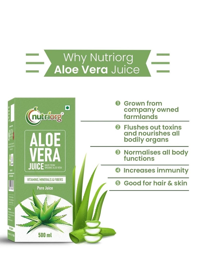 nutriorg Aloe Vera Juice 500ML Rejuvenates Skin And Hair Natural Juice For Skin And Hair Care No Added Sugar  - Image 4