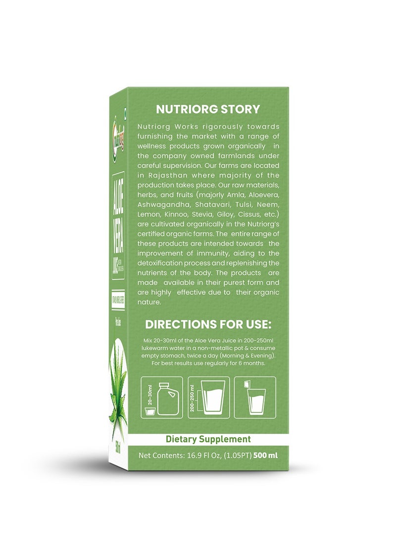 nutriorg Aloe Vera Juice 500ML Rejuvenates Skin And Hair Natural Juice For Skin And Hair Care No Added Sugar  - Image 3