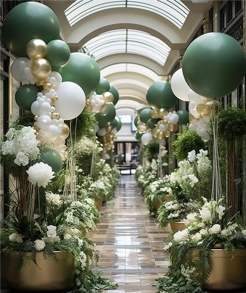 MEBAY Sage Green White Gold Balloon Garland Arch Kit, 146Pcs Latex Balloons Different Sizes 18 12 10 5 Inch for Birthday Baby Shower Gender Reveal Wedding Party Decoration - Image 3