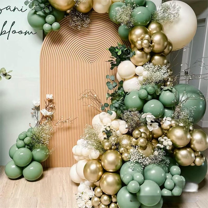 MEBAY Sage Green White Gold Balloon Garland Arch Kit, 146Pcs Latex Balloons Different Sizes 18 12 10 5 Inch for Birthday Baby Shower Gender Reveal Wedding Party Decoration - Image 5