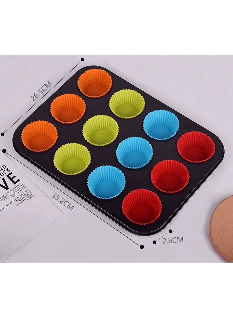 Cupcake Baking Set – 12-Cup Muffin Tray with Colorful Silicone Cupcake Liners, Non-Stick & Easy to Clean - Image 1