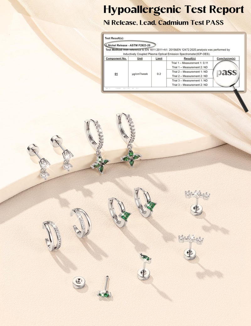 MILACOLATO 6 Pairs Silver Earrings Stacks for Women Trendy Dainty 14K Gold Plated Small Stud Huggie Hoop Earring Sets for Multiple Piercing Hypoallergenic Flat Back Cartilage Earrings for Sensitive Ears SG - Image 5