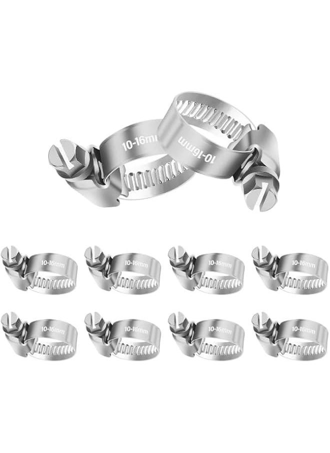 Generic 10 Pcs 3/8 Silver Hose Clamps Stainless Steel, Adjustable Worm Gear Hose Clamps for 3/8-5/8 Heater Hose Radiator Hose Fuel Line Clamps, Must-Have Car Tools Pipe Clamps(3/8-5/8) Clamps and Sleeving  - Image 1