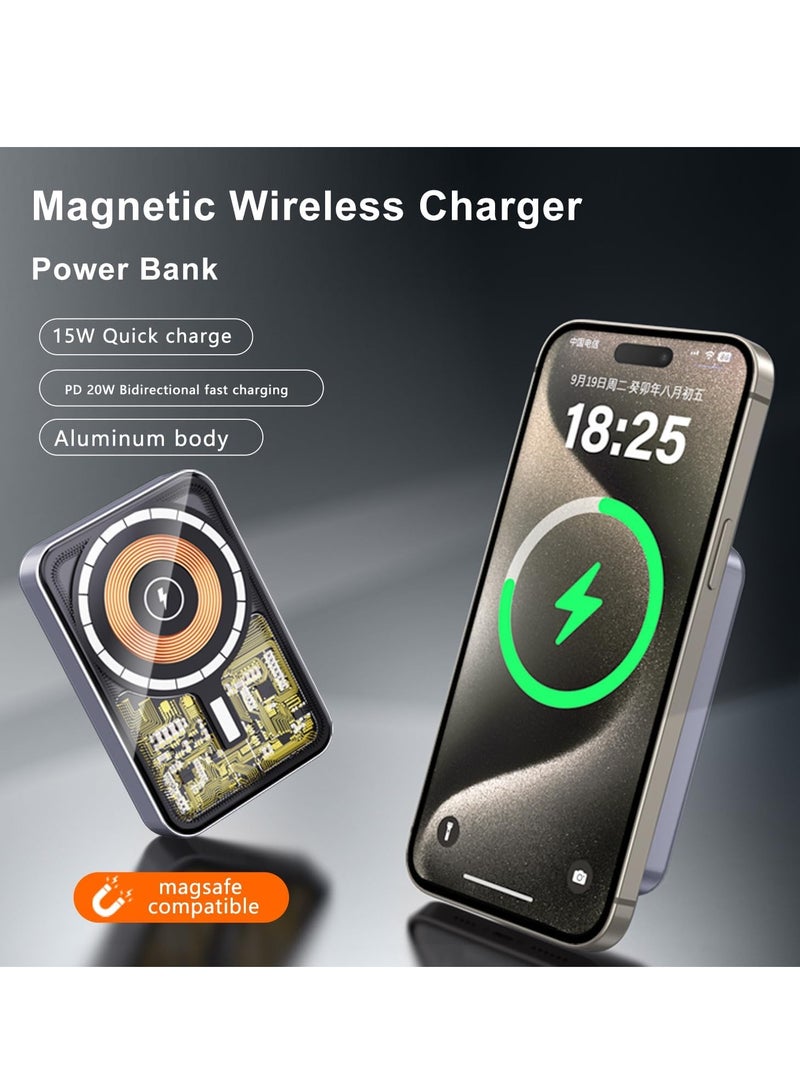 Lommyka Magnetic Wireless Charging Power Bank,15W Ultra-Fast MagSafe-Compatible Portable Charger(iPhone 15/14/13/12/11/X), 5000mAh Capacity,PD 20W(Dark Gray) - Image 2