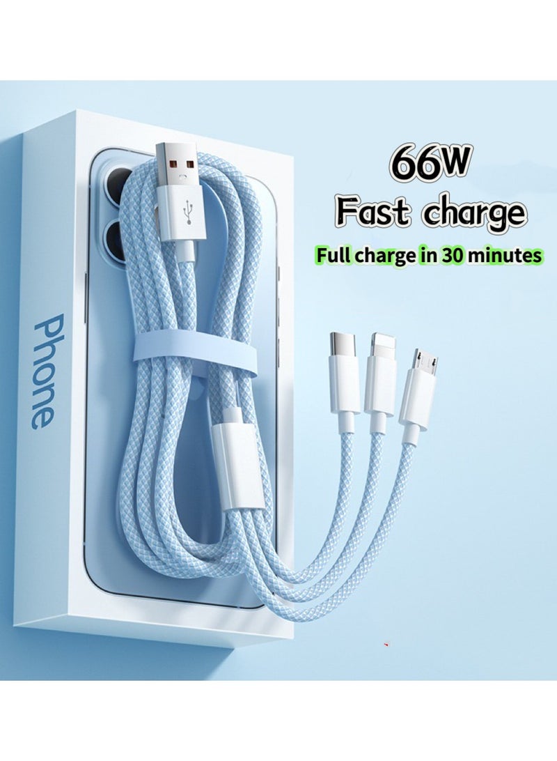 66W Fast Charging Braided 3 In 1 USB Cable - Image 2