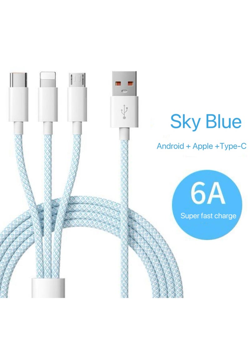 66W Fast Charging Braided 3 In 1 USB Cable - Image 1