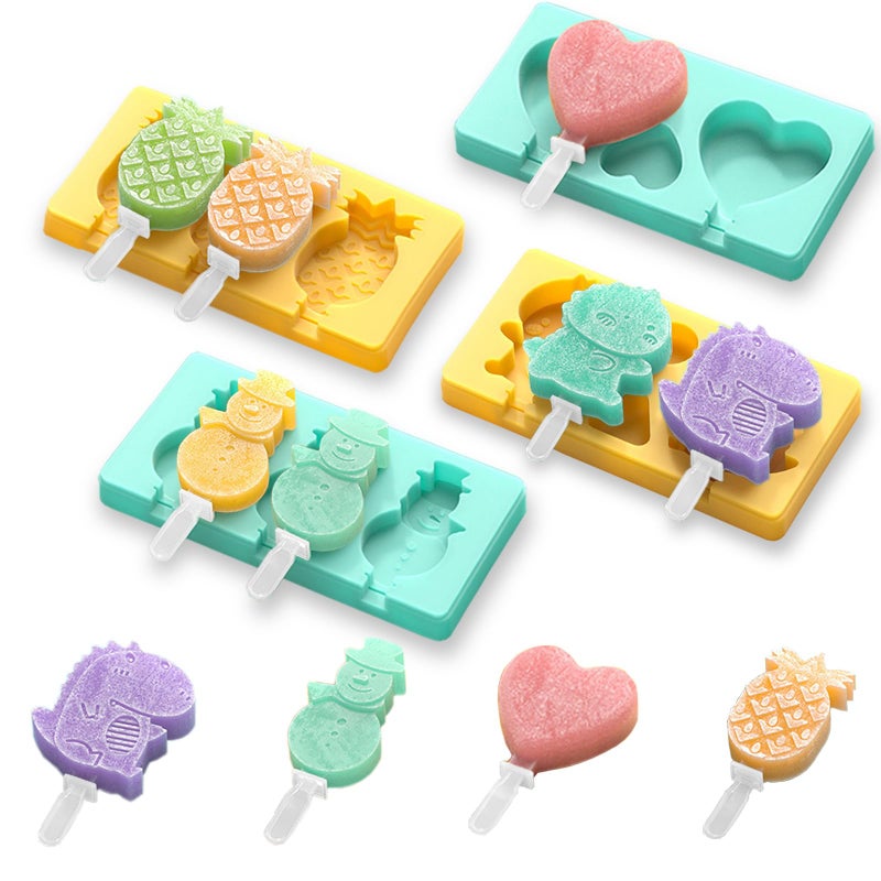 salomayes Kids Cartoon Popsicle Molds - 4 Pack, 10-Cavity Food-Grade Silicone Ice Pop Cream Molds, with Reusable Sticks, Non-Stick Flat Design, Easy Release, Stackable for Space Saving - Image 1