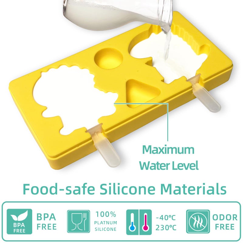 salomayes Kids Cartoon Popsicle Molds - 4 Pack, 10-Cavity Food-Grade Silicone Ice Pop Cream Molds, with Reusable Sticks, Non-Stick Flat Design, Easy Release, Stackable for Space Saving - Image 2