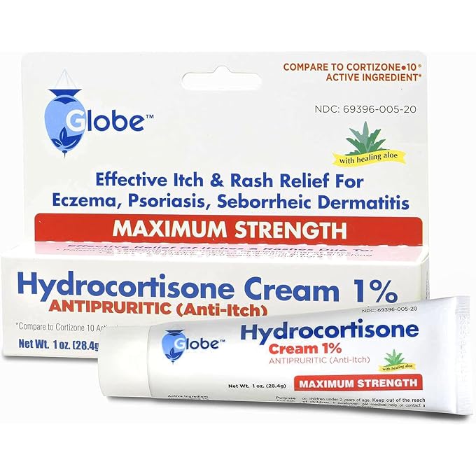 Globe Hydrocortisone Maximum Strength Cream 1% with Aloe, USP 1oz (Compare to Cortizone-10) 1 Tube - Image 1