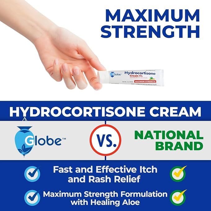 Globe Hydrocortisone Maximum Strength Cream 1% with Aloe, USP 1oz (Compare to Cortizone-10) 1 Tube - Image 3