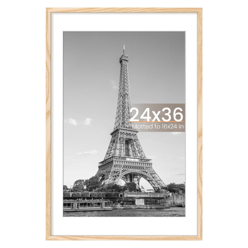upsimples 24x36 Poster Frame, Display Pictures 20x30 with Mat or 24x36 Without Mat, Wall Hanging Picture Frame, Natural, 1 Pack - Image 1