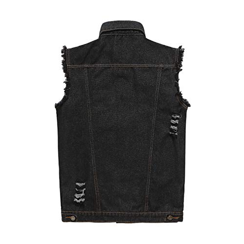 NASKY Men's Fit Retro Ripped Denim Vest Sleeveless Jean Vest and Jacket (Small, Black) - Image 2