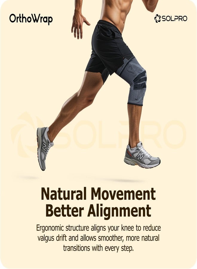 Solpro OrthoWrap Knee Support for Men & Women | Joint Stabiliser for All Sports, Gym & Rehab Workouts | Joint Pain Relief for Active Lifestyle Injury Recovery & Arthritis (Dark Grey/Black) - Image 2