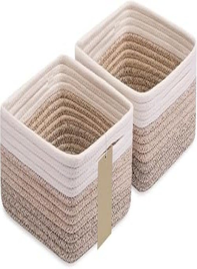 GRATIFY Mansa Traders Small Square Shallow Baskets for Organizing, 9.7x9.7x4.3 Inch Rope Woven Storage Bins for Cubes Closet, Shelves Storage, Boho Decorative Basket, 2 Packs (Kidi Beige White) - Image 1