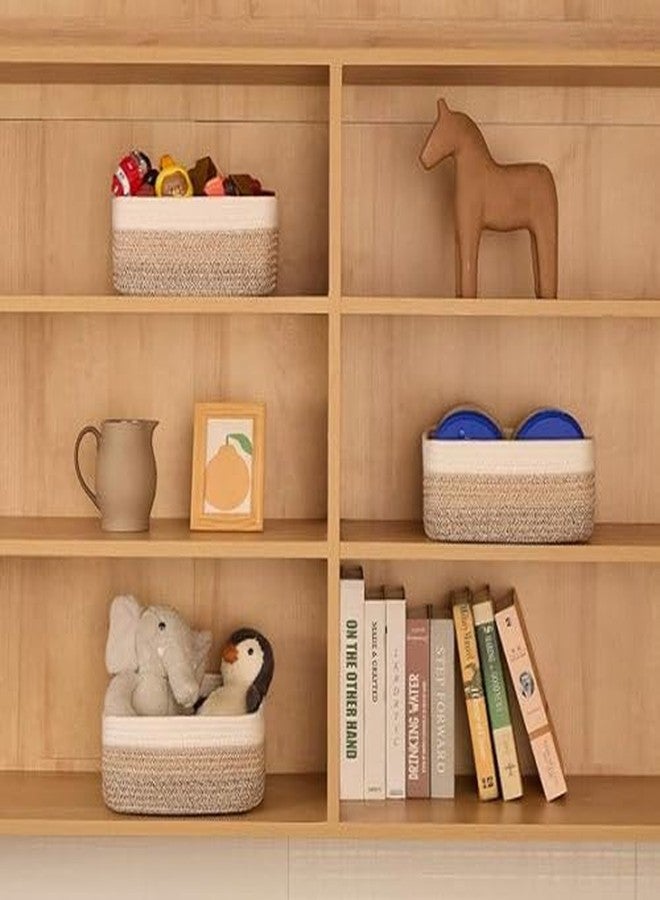GRATIFY Mansa Traders Small Square Shallow Baskets for Organizing, 9.7x9.7x4.3 Inch Rope Woven Storage Bins for Cubes Closet, Shelves Storage, Boho Decorative Basket, 2 Packs (Kidi Beige White) - Image 2