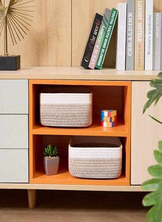 GRATIFY Mansa Traders Small Square Shallow Baskets for Organizing, 9.7x9.7x4.3 Inch Rope Woven Storage Bins for Cubes Closet, Shelves Storage, Boho Decorative Basket, 2 Packs (Kidi Beige White) - Image 5