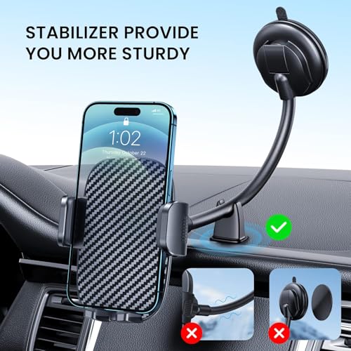BIPOPIBO Car Phone Holder - Flexible Gooseneck Long Arm Phone Mount for Windshield with Washable Strong Suction Cup for All iPhone Android Smartphone - Image 2