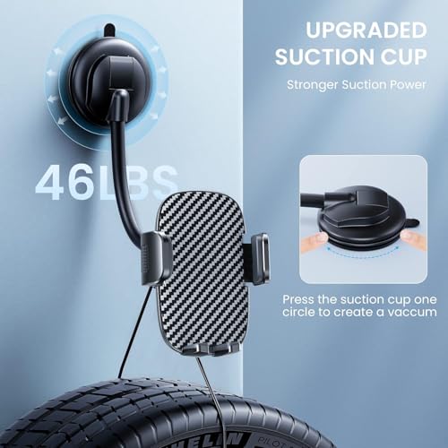 BIPOPIBO Car Phone Holder - Flexible Gooseneck Long Arm Phone Mount for Windshield with Washable Strong Suction Cup for All iPhone Android Smartphone - Image 3