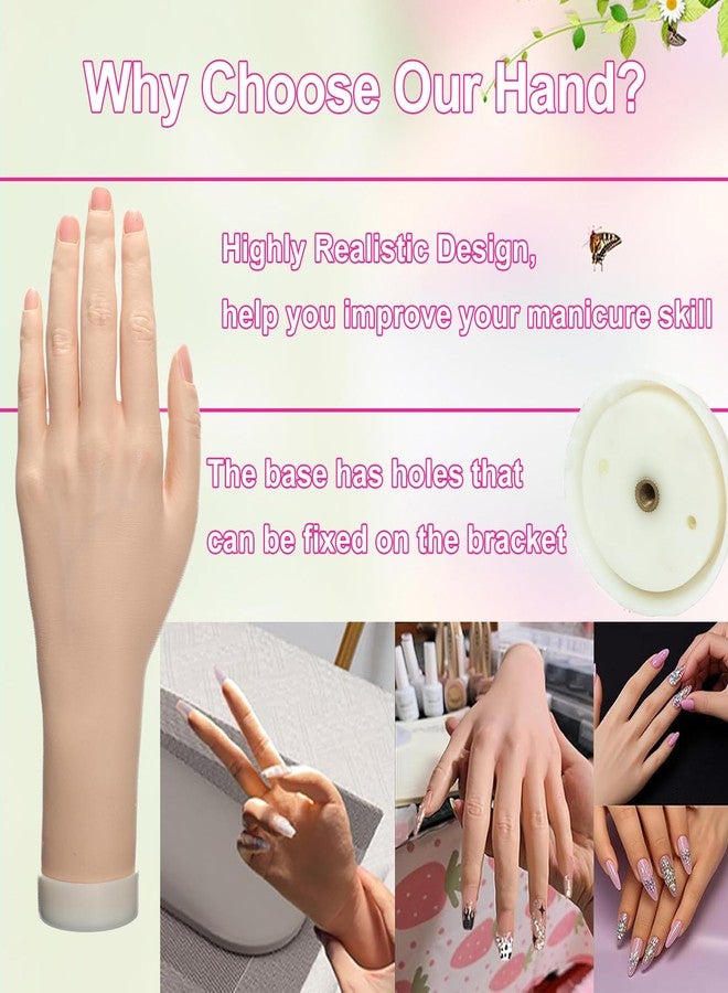 DXdixiu Practice Hand for Acrylic Nails Realistic Mannequin Hand for Nails Practice Soft Flexible Bendable False Fake Nail Hand Art Trainer Manicure Practice Hand Tool and Rings Display of Bracelets (Left) - Image 5