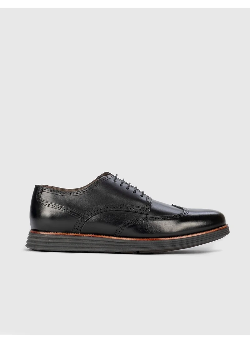 Cabani Genuine Leather Black Lace-Up Men's Casual Shoes