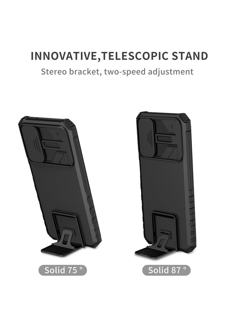 Xiaomi 11T And Xiaomi 11T Pro Black Mobile Phone Case Cover, Innovative Telescopic Bracket, Sliding Protection Camera Window, Bumper Shockproof Phone Back Cover  - Image 4