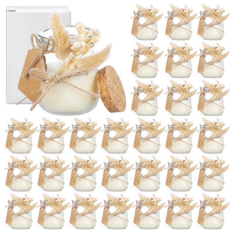 MTLEE 50 Sets Wedding Candle Favors for Guests Gifts Glass Candle Jars Bulk Scented Soy Wax with DIY Tag Cards for Bridesmaid Groomsman Bridal Shower Housewarming Party Favors Flower