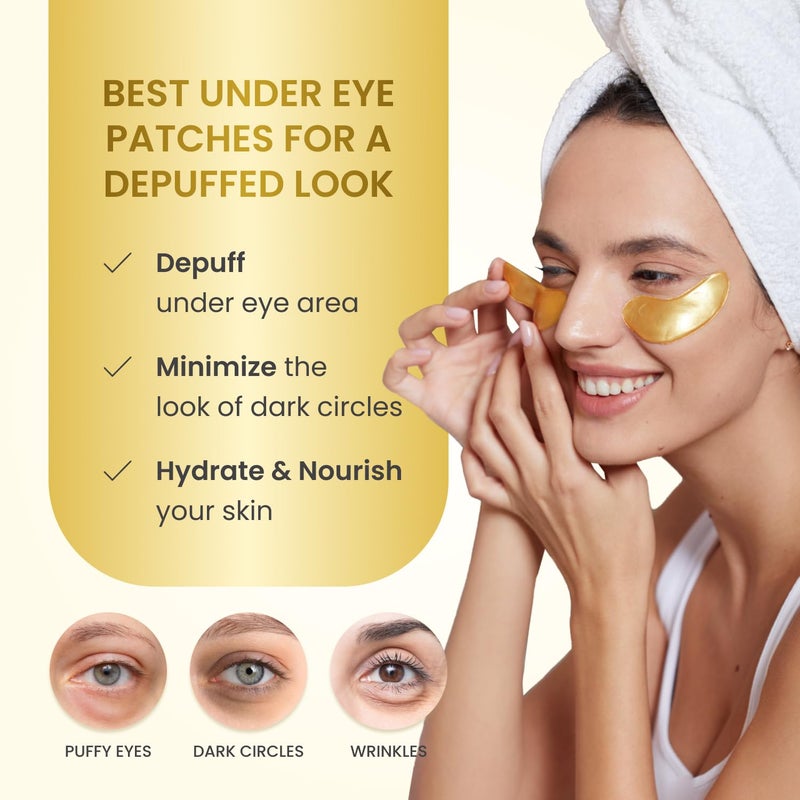 PLANTIFIQUE Gold Eye Patches for Puffy Eyes 30 Pairs Gifts Under Eye Masks for Dark Circles Puffiness Eye Gels Eye Mask Skincare - Image 2