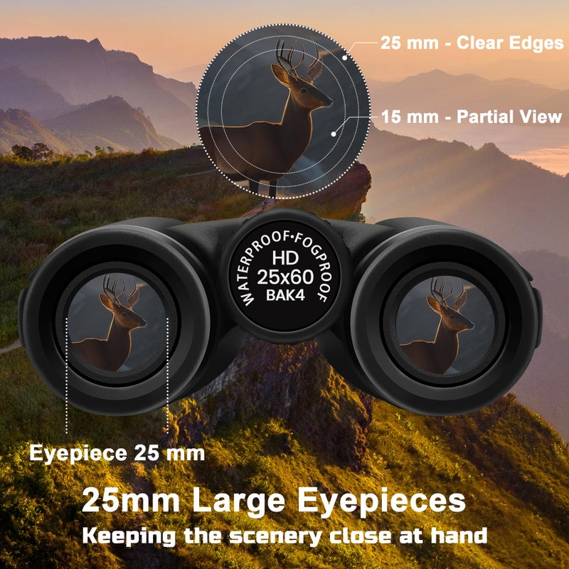 UBieok High Power 25X60 Binoculars for Adults BAK4 Prism FMC Lens - Black - Image 5