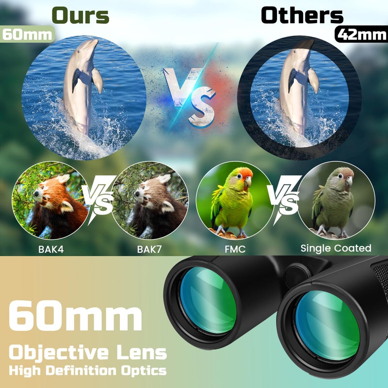 UBieok High Power 25X60 Binoculars for Adults BAK4 Prism FMC Lens - Black - Image 4