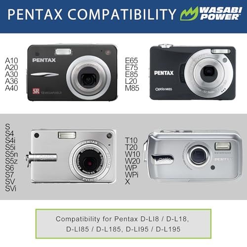 Wasabi Power Battery (2-Pack) and Charger for Pentax D-LI8, D-LI85, D-L18 and Pentax Optio A10, A20, A30, A36, A40, E65, L20, S, S4, S4i, S5i, S5n, S5z, S6, S7, SV, SVi, T10, T20, W10, W20, WP, WPi, X - Image 2