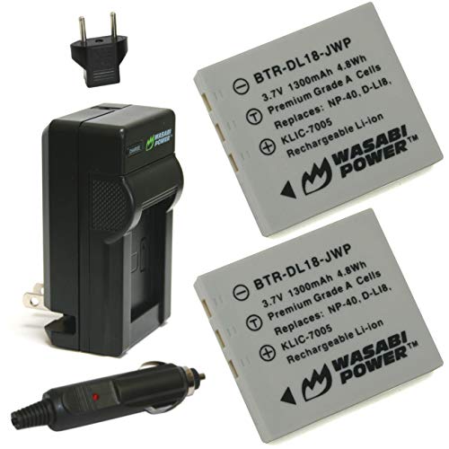 Wasabi Power Battery (2-Pack) and Charger for Pentax D-LI8, D-LI85, D-L18 and Pentax Optio A10, A20, A30, A36, A40, E65, L20, S, S4, S4i, S5i, S5n, S5z, S6, S7, SV, SVi, T10, T20, W10, W20, WP, WPi, X - Image 1