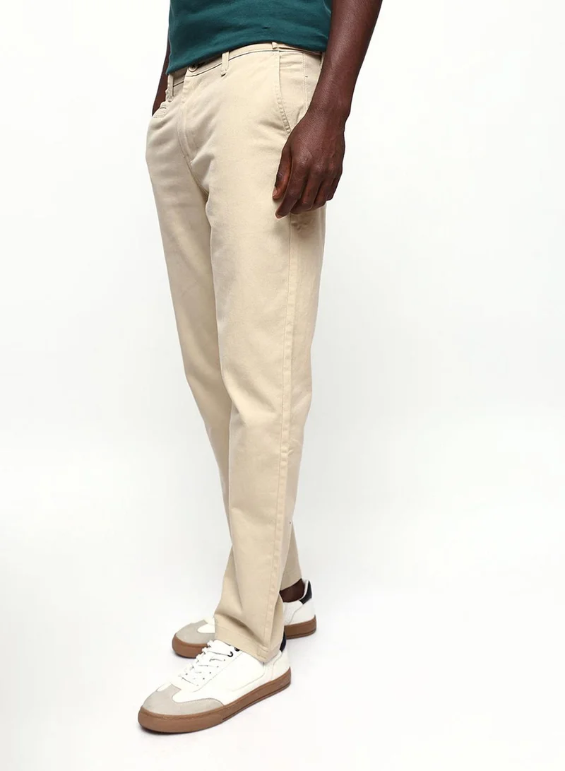 Dennis Lingo Men's Beige Cotton Blend Full Chinos Straight Fit Trouser