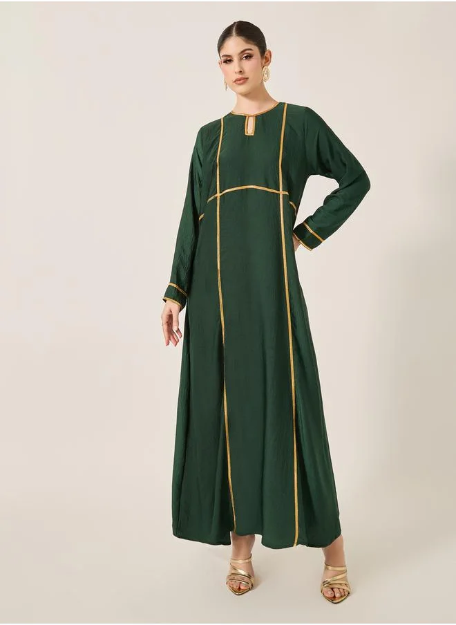 Styli Lace Detail Keyhole Neck A-Line Jalabyia