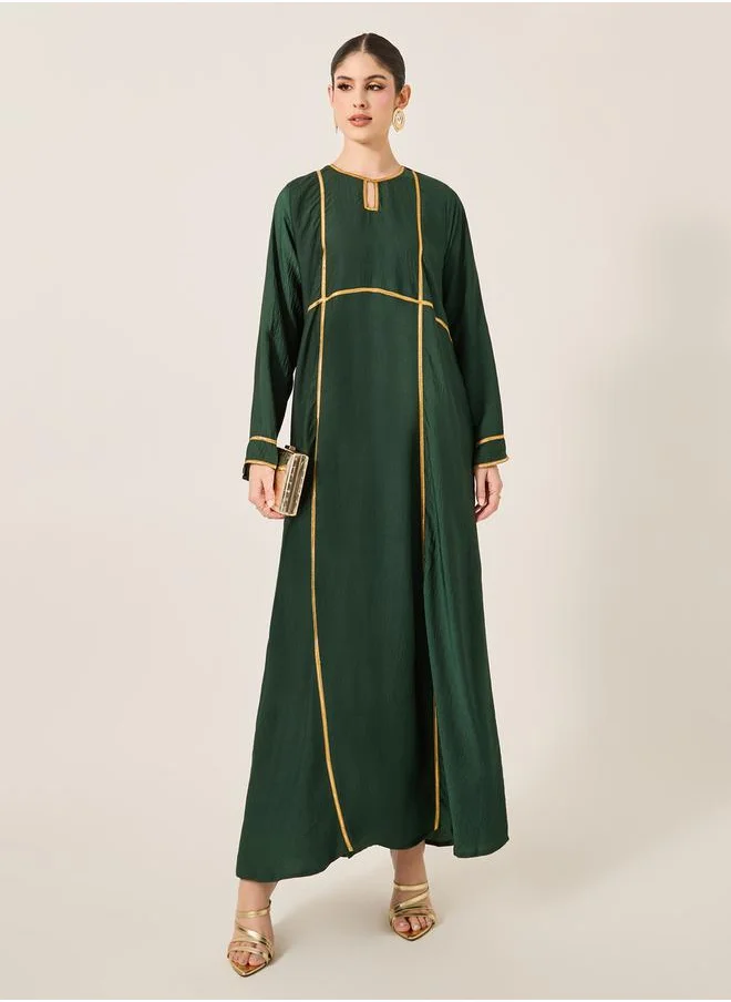 Styli Lace Detail Keyhole Neck A-Line Jalabyia