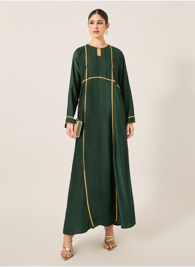 Styli Lace Detail Keyhole Neck A-Line Jalabyia  - Image 1