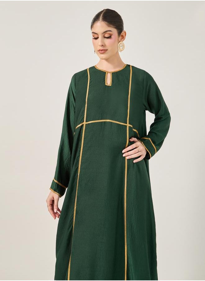 Styli Lace Detail Keyhole Neck A-Line Jalabyia  - Image 3