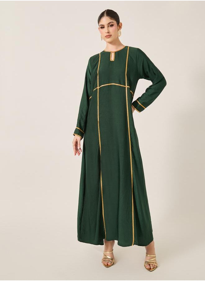 Styli Lace Detail Keyhole Neck A-Line Jalabyia  - Image 2
