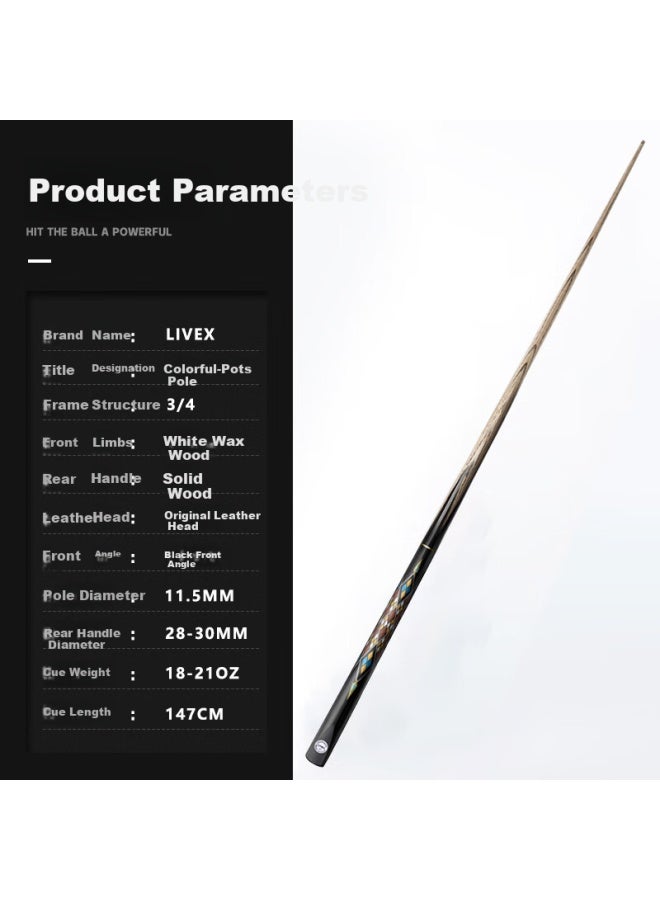 Livex Colorful Pool Cue, Mid-length Cue 11.5mm, Potts Cue, Black 8-in Table Tennis Cue, American-style 16-color Billiard Cue