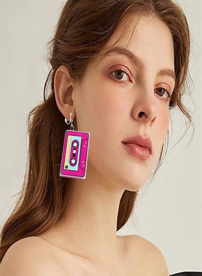 Modpide 80s Cassette Tape Clip on Earrings Love Heart Clip on Earrings 1980s Retro Tape Earrings (Rose Red Cassette Tape) - Image 5